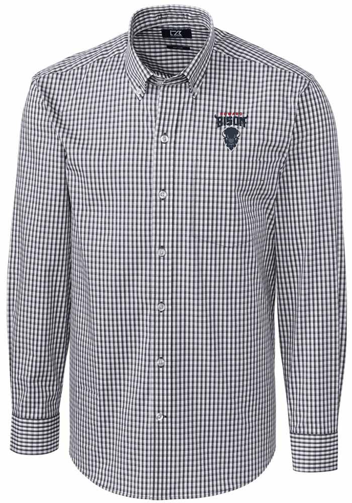 Cutter and Buck Howard Bison Mens Charcoal Easy Care Gingham Long Sleeve Dress Shirt