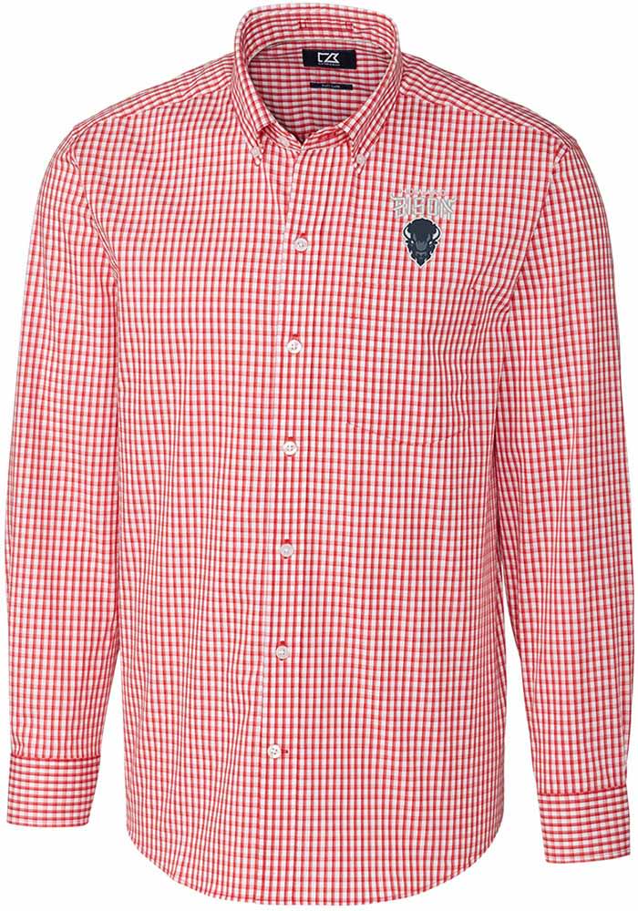 Cutter and Buck Howard Bison Mens Red Easy Care Gingham Long Sleeve Dress Shirt