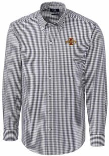Cutter and Buck Iowa State Cyclones Mens Charcoal Easy Care Gingham Long Sleeve Dress Shirt