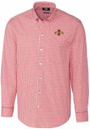 Cutter and Buck Iowa State Cyclones Mens Red Easy Care Gingham Long Sleeve Dress Shirt