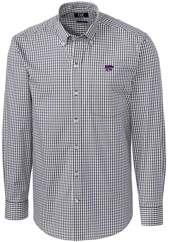 Cutter and Buck K-State Wildcats Mens Charcoal Easy Care Gingham Long Sleeve Dress Shirt