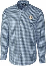 Cutter and Buck Marquette Golden Eagles Mens Navy Blue Easy Care Gingham Long Sleeve Dress Shirt