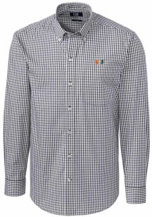 Cutter and Buck Miami Hurricanes Mens Charcoal Easy Care Gingham Long Sleeve Dress Shirt