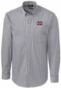 Cutter and Buck Mississippi State Bulldogs Mens Charcoal Easy Care Gingham Long Sleeve Dress Shi..