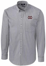 Cutter and Buck Mississippi State Bulldogs Mens Charcoal Easy Care Gingham Long Sleeve Dress Shirt