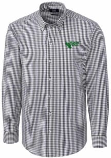 Cutter and Buck North Texas Mean Green Mens Charcoal Easy Care Gingham Long Sleeve Dress Shirt