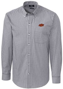 Cutter and Buck Oklahoma State Cowboys Mens Charcoal Easy Care Gingham Long Sleeve Dress Shirt