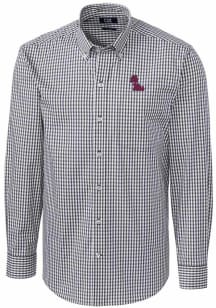 Cutter and Buck Ole Miss Rebels Mens Charcoal Easy Care Gingham Long Sleeve Dress Shirt