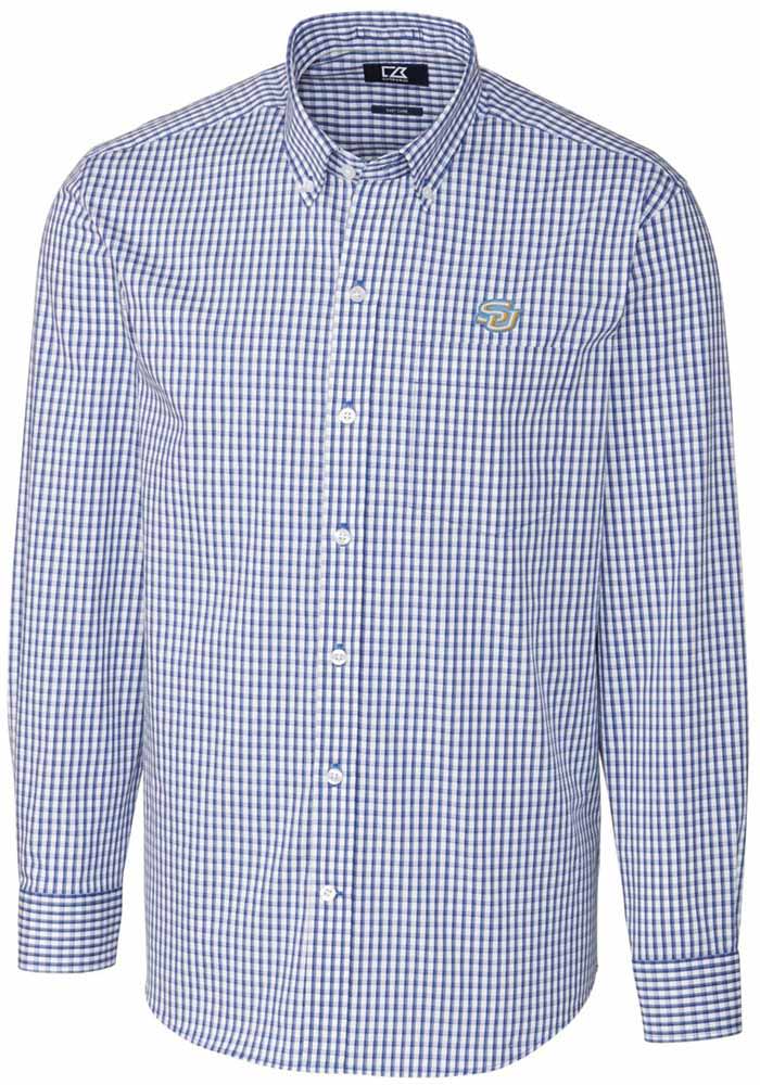 Cutter and Buck Southern University Jaguars Mens Blue Easy Care Gingham Long Sleeve Dress Shirt