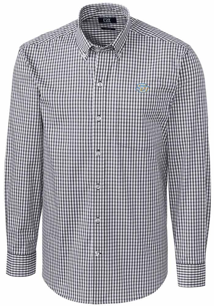 Cutter and Buck Southern University Jaguars Mens Charcoal Easy Care Gingham Long Sleeve Dress Shirt