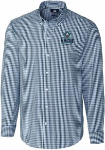 Cutter and Buck UNCW Seahawks Mens Navy Blue Easy Care Gingham Long Sleeve Dress Shirt