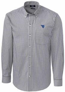 Cutter and Buck West Virginia Mountaineers Mens Charcoal Easy Care Gingham Long Sleeve Dress Shi..