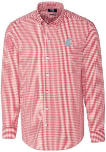 Cutter and Buck Washington State Cougars Mens Red Easy Care Gingham Long Sleeve Dress Shirt