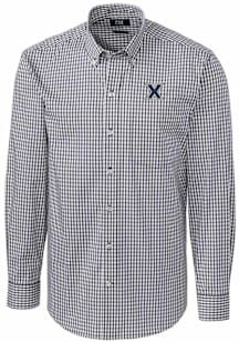 Cutter and Buck Xavier Musketeers Mens Charcoal Easy Care Gingham Long Sleeve Dress Shirt
