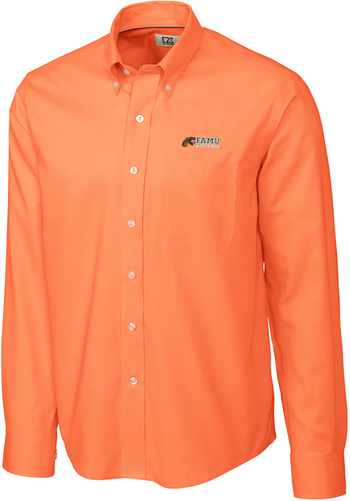 Cutter and Buck Florida A&M Rattlers Mens Orange Epic Easy Care Nailshead Long Sleeve Dress Shirt