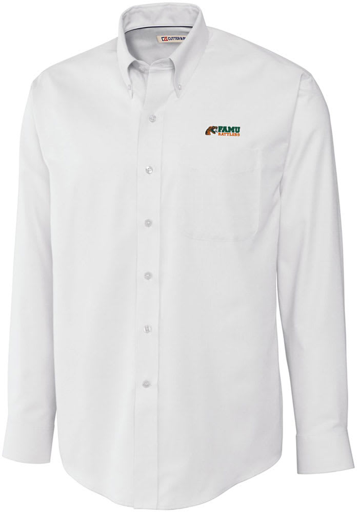 Cutter and Buck Florida A&M Rattlers Mens White Epic Easy Care Nailshead Long Sleeve Dress Shirt