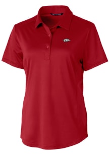 Cutter and Buck Arkansas Razorbacks Womens Red Prospect Textured Short Sleeve Polo Shirt