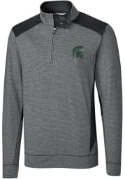 Cutter and Buck Michigan State Spartans Mens Charcoal Shoreline Colorblock Long Sleeve 1/4 Zip Pullover