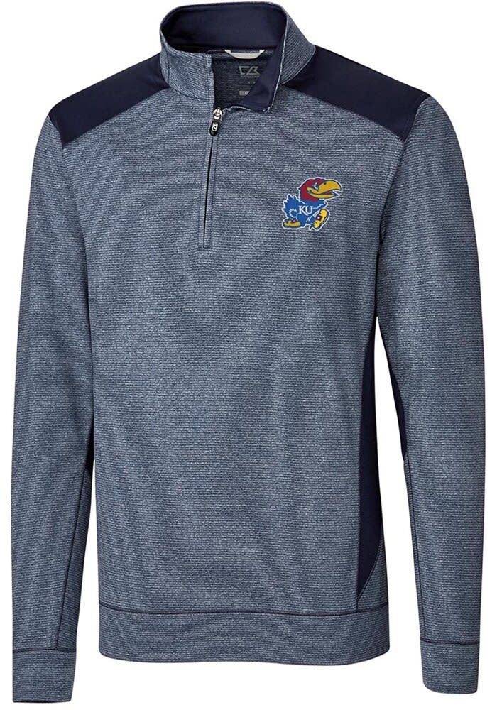 Cutter and Buck Kansas Jayhawks Shoreline Colorblock Pullover Navy Blue