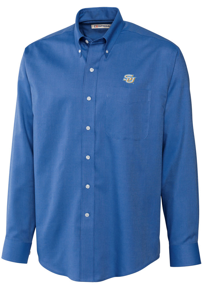 Cutter and Buck Southern University Jaguars Mens Blue Epic Easy Care Nailshead Long Sleeve Dress Shirt