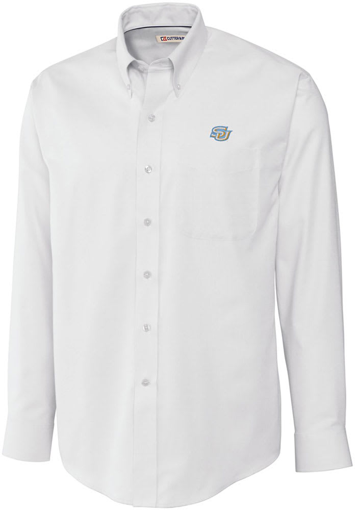 Cutter and Buck Southern University Jaguars Mens White Epic Easy Care Nailshead Long Sleeve Dress Shirt