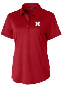 Cutter and Buck Nebraska Cornhuskers Womens Red Prospect Textured Short Sleeve Polo Shirt