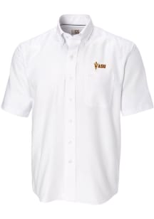 Cutter and Buck Arizona State Sun Devils Mens White Epic Easy Care Nailshead Short Sleeve Dress ..