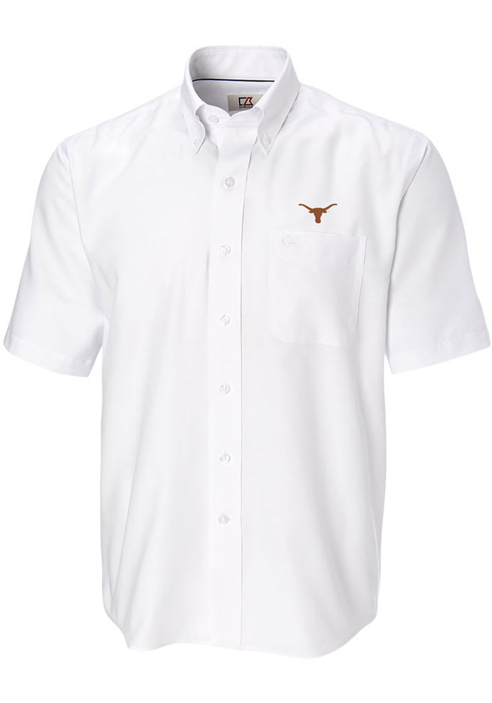 Cutter and Buck Texas Longhorns Mens White Epic Easy Care Nailshead Short Sleeve Dress Shirt