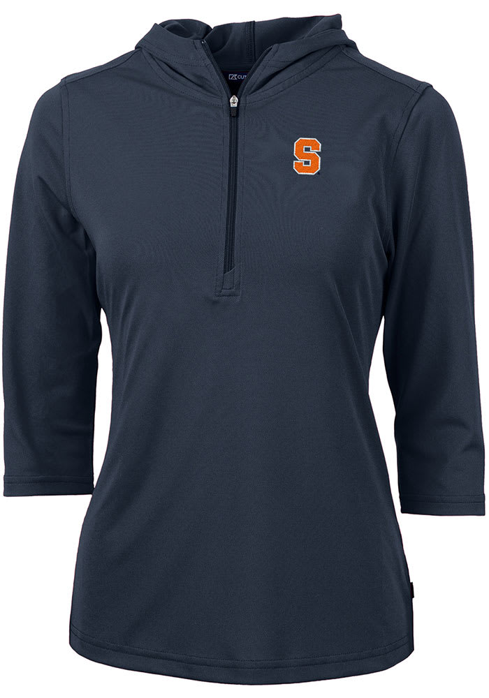 Cutter and Buck Syracuse Orange Womens Navy Blue Virtue Eco Pique Hooded Sweatshirt