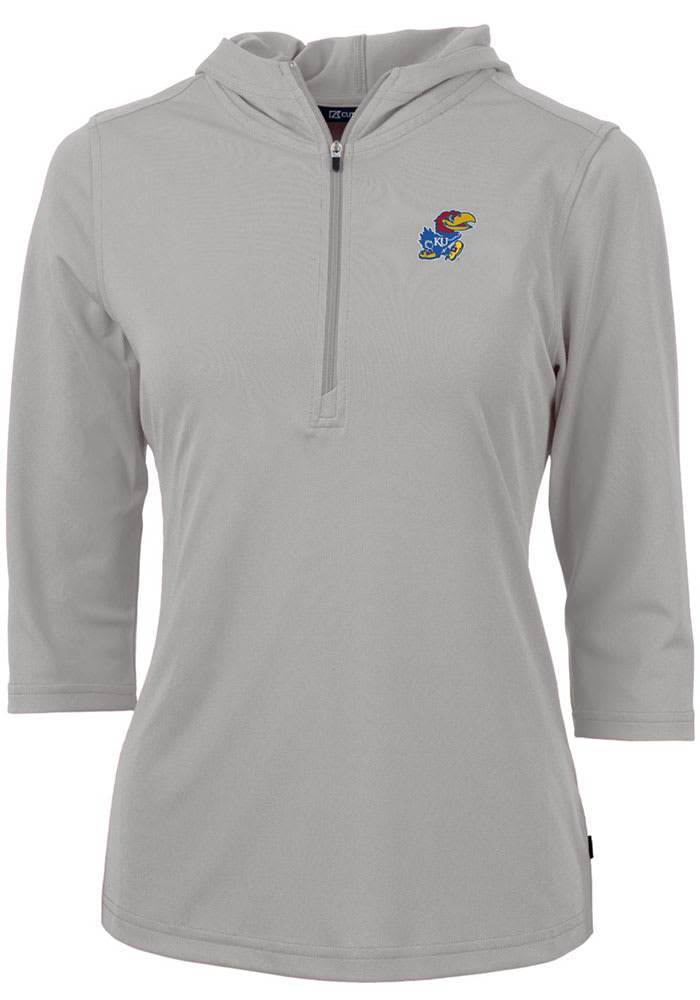 Cutter and Buck Kansas Jayhawks Womens Virtue Eco Pique Hoodie GREY