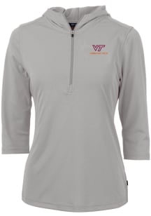 Cutter and Buck Virginia Tech Hokies Womens Grey Virtue Eco Pique Hooded Sweatshirt