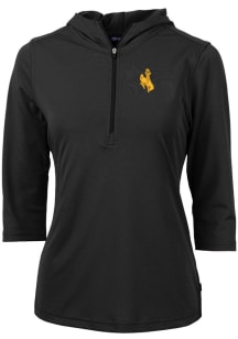 Cutter and Buck Wyoming Cowboys Womens Black Virtue Eco Pique Hooded Sweatshirt