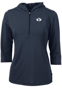 Cutter and Buck BYU Cougars Womens Navy Blue Virtue Eco Pique Hooded Sweatshirt