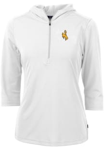 Cutter and Buck Wyoming Cowboys Womens White Virtue Eco Pique Hooded Sweatshirt