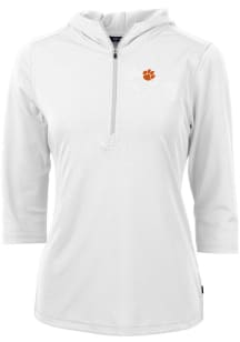 Cutter and Buck Clemson Tigers Womens White Virtue Eco Pique Hooded Sweatshirt
