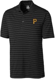 Cutter and Buck Pittsburgh Pirates Mens Black Franklin Stripe Short Sleeve Polo