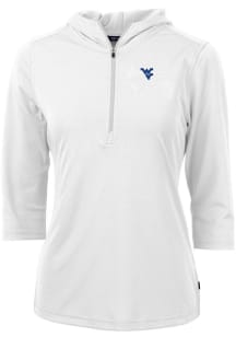 Cutter and Buck West Virginia Mountaineers Womens White Virtue Eco Pique Hooded Sweatshirt