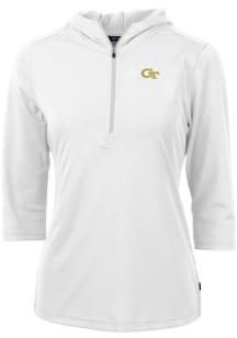 Cutter and Buck GA Tech Yellow Jackets Womens White Virtue Eco Pique Hooded Sweatshirt
