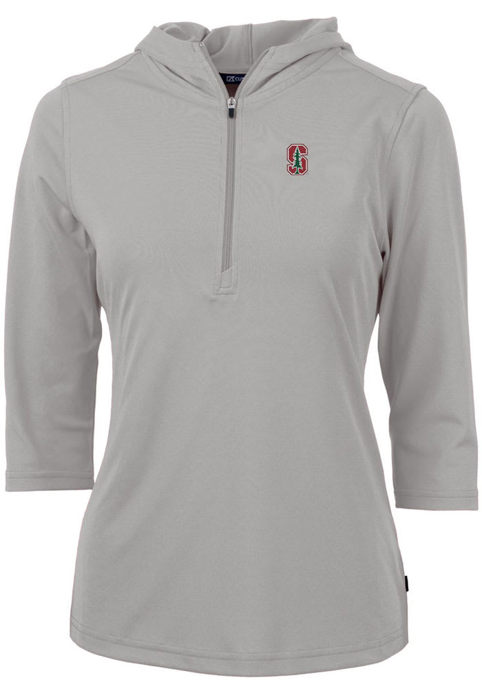 Cutter and Buck Stanford Cardinal Womens Grey Virtue Eco Pique Hooded Sweatshirt