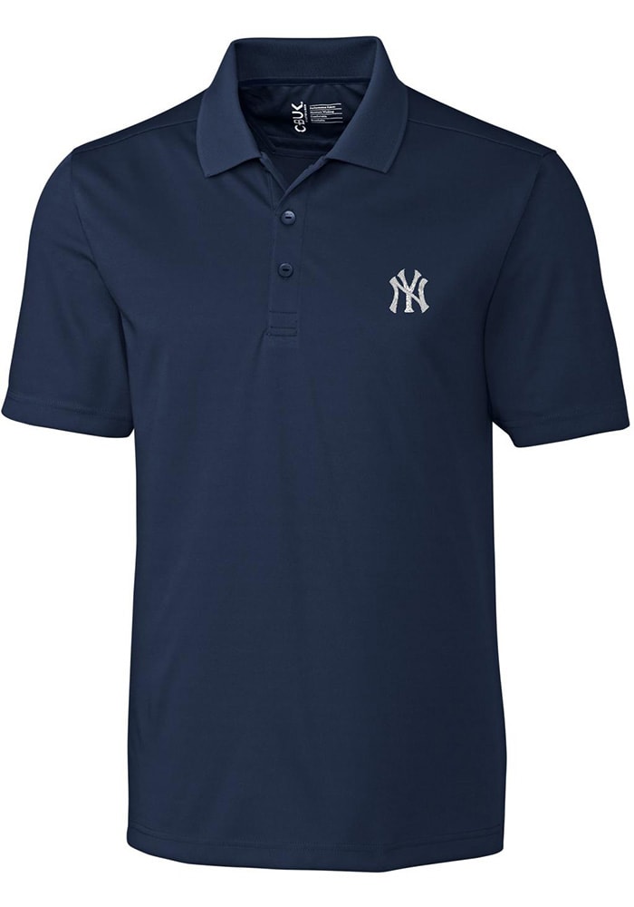 Cutter and Buck New York Yankees Mens Navy Blue Fairwood Short Sleeve Polo