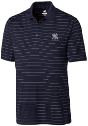 Cutter and Buck New York Yankees Mens Navy Blue Franklin Stripe Short Sleeve Polo