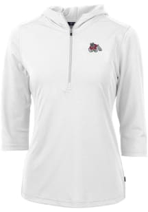 Cutter and Buck Fresno State Bulldogs Womens White Virtue Eco Pique Hooded Sweatshirt