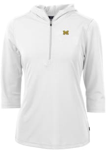 Cutter and Buck Michigan Wolverines Womens White Virtue Eco Pique Hooded Sweatshirt