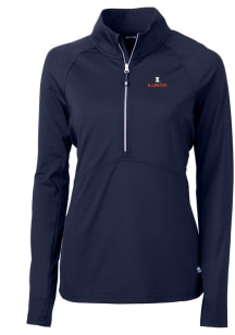 Womens Illinois Fighting Illini Navy Blue Cutter and Buck Adapt Eco 1/4 Zip Pullover