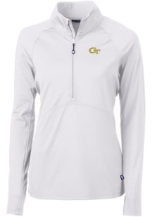 Cutter and Buck GA Tech Yellow Jackets Womens White Adapt Eco 1/4 Zip Pullover