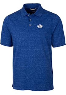 Cutter and Buck BYU Cougars Mens Blue Advantage Space Dye Short Sleeve Polo