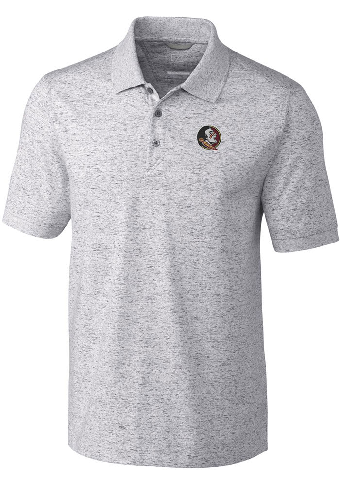 Cutter and Buck Florida State Seminoles Mens Grey Advantage Space Dye Short Sleeve Polo