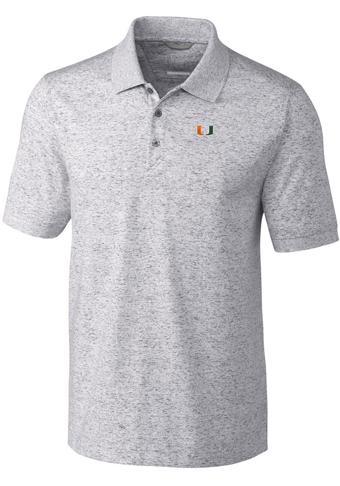 Cutter and Buck Miami Hurricanes Mens Grey Advantage Space Dye Short Sleeve Polo