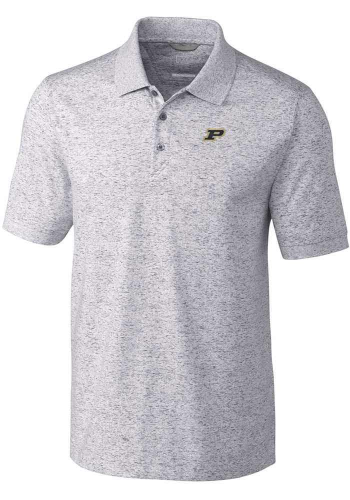 Cutter and Buck Purdue Boilermakers Mens Grey Advantage Space Dye Short Sleeve Polo