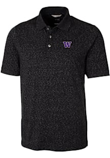 Mens Washington Huskies Black Cutter and Buck Advantage Space Dye Short Sleeve Polo Shirt